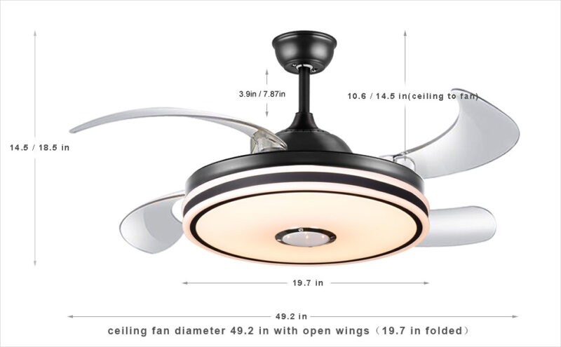 Abanico negro de techo retráctil con luz y altavoz Bluetooth RGB - Imagen 2