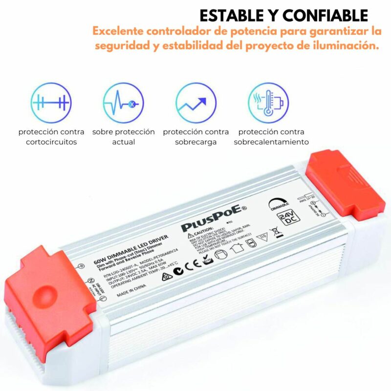 Transformador led regulable de 60 w, 24v - Imagen 2